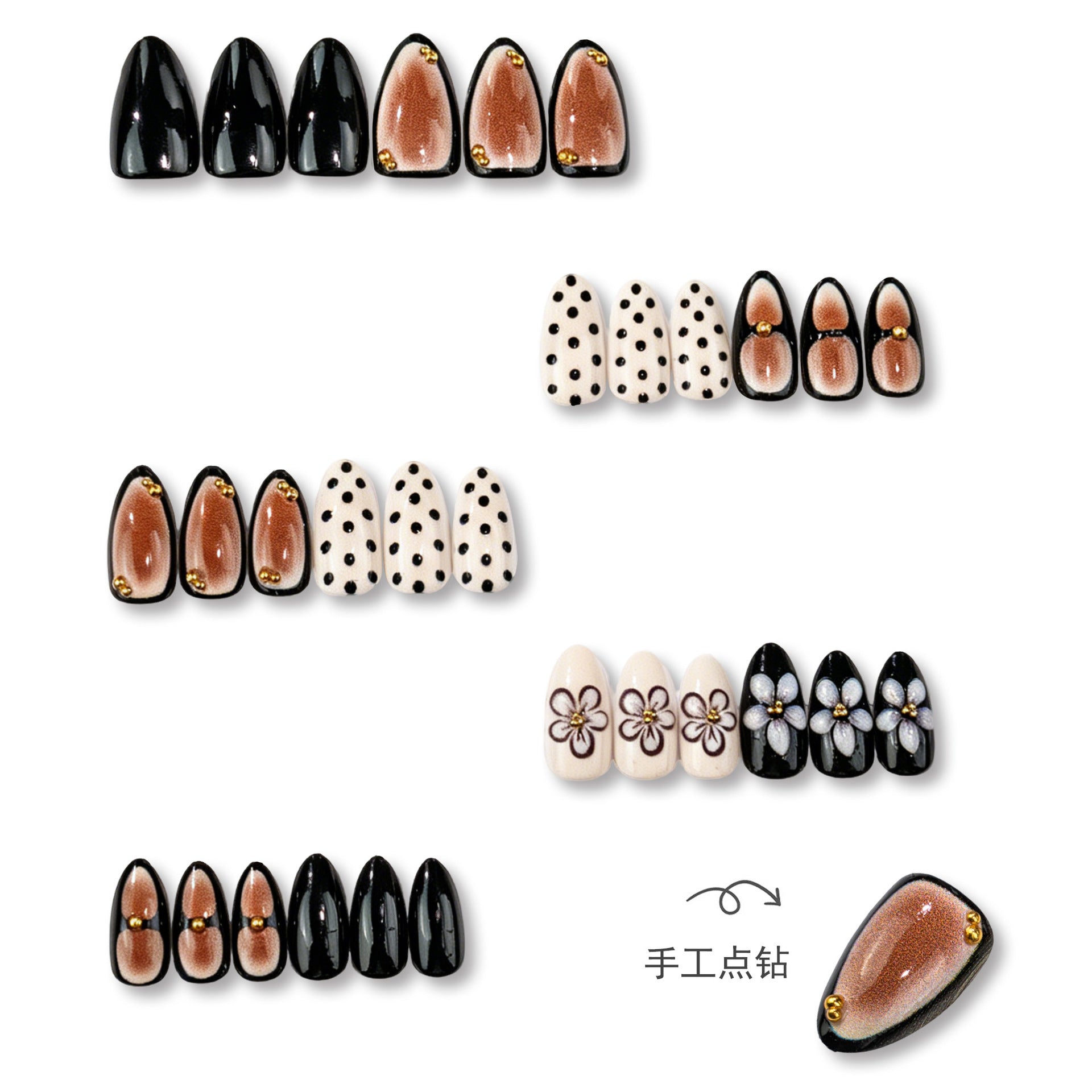 Polka Dot & Floral Press-On Nails, Short Almond – side angle