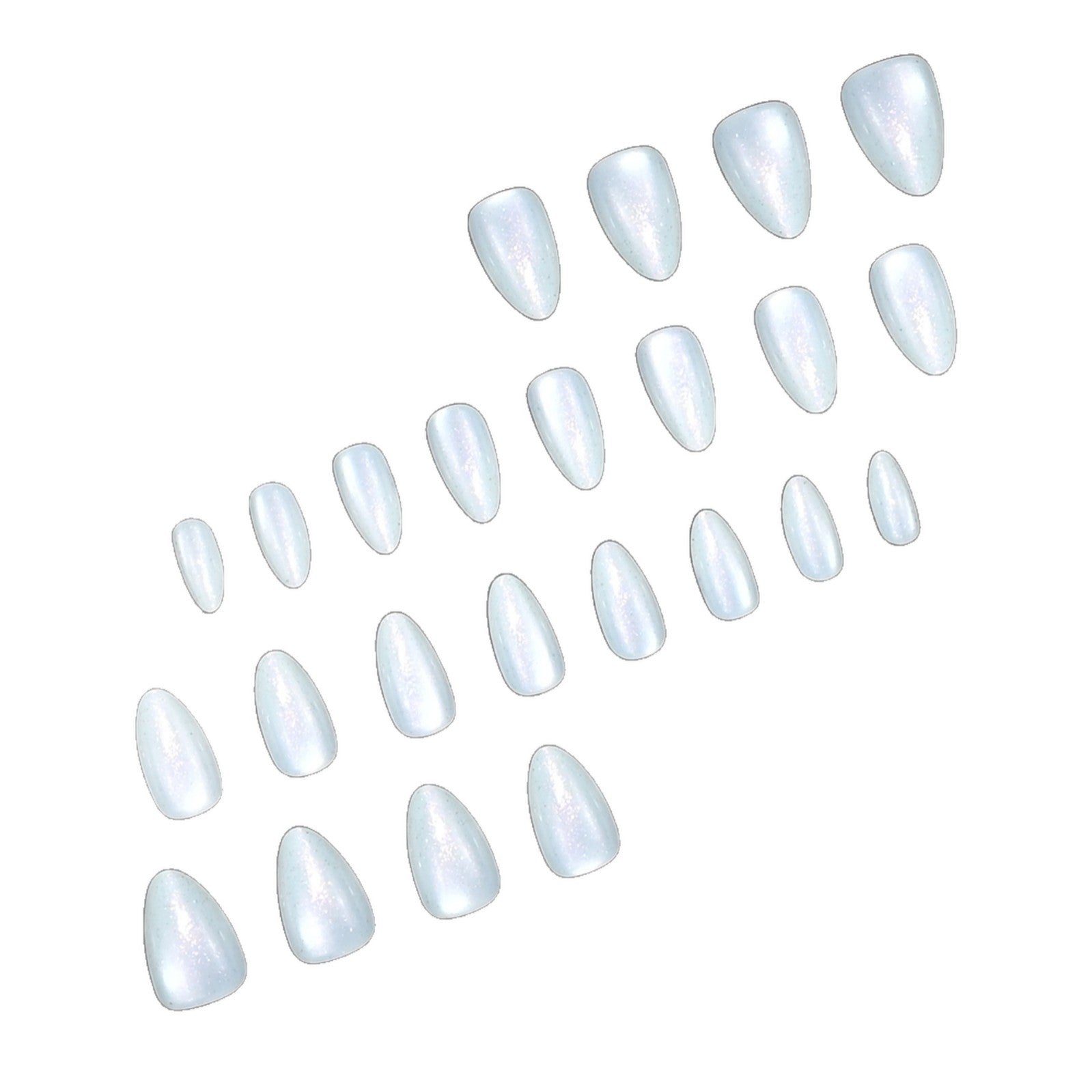 Medium Almond Silver Accent & Glitter Press-On Nail Set (24 Pieces) on hand