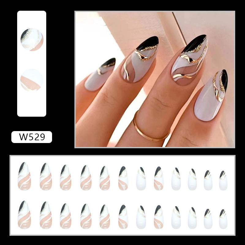 Y2K & Two-Tone French Press-On Nails, Almond – close-up detail