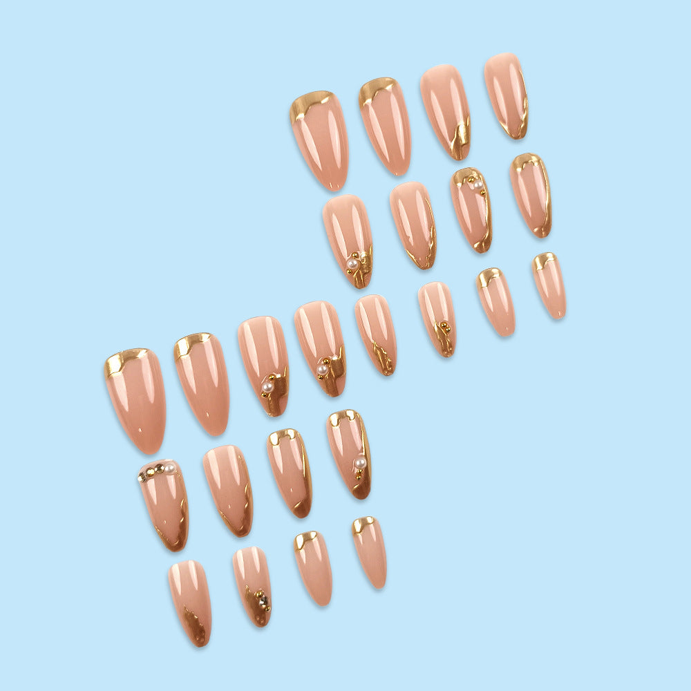 Embossed Texture & Gold-Plated Glitter Nails, 24 Pieces on hand