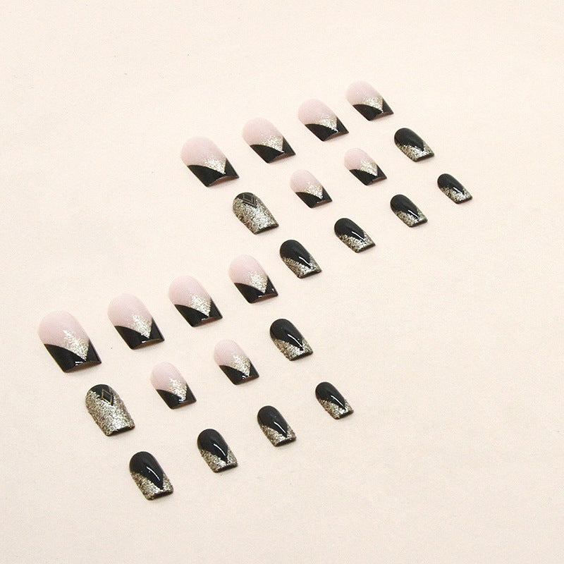 Glitter & French Tip Press-On Nails, Medium Square, 24-Piece Set – side angle