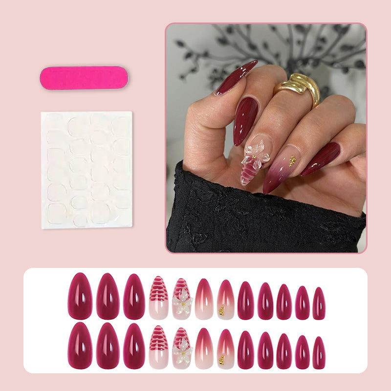 Floral & Glitter Press-On Nails, Medium Almond, 24-Piece Set – close-up detail