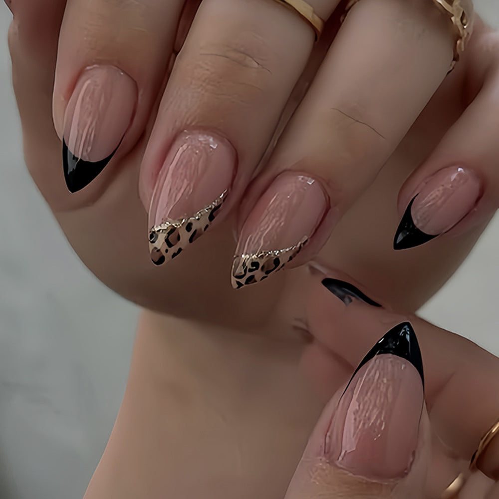 French Tip & Leopard Print French Nails, 24 Pieces – front view