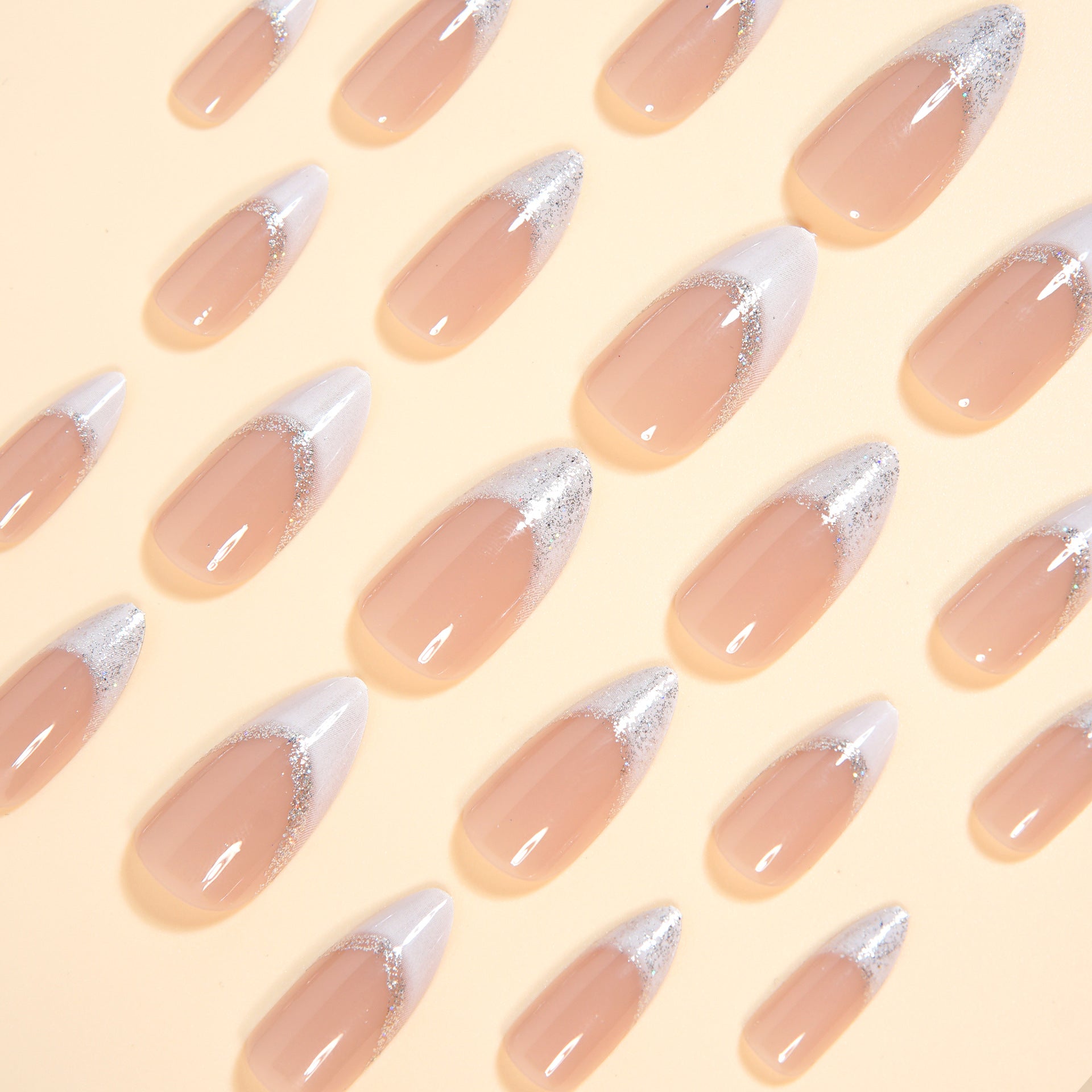 French Tip & Glitter French Press-On Nails – side angle