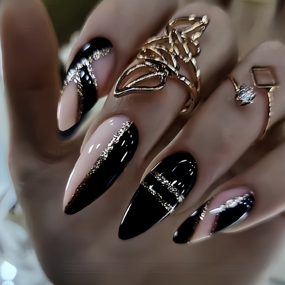 Water Drop & Glitter French Press-On Nails – front view