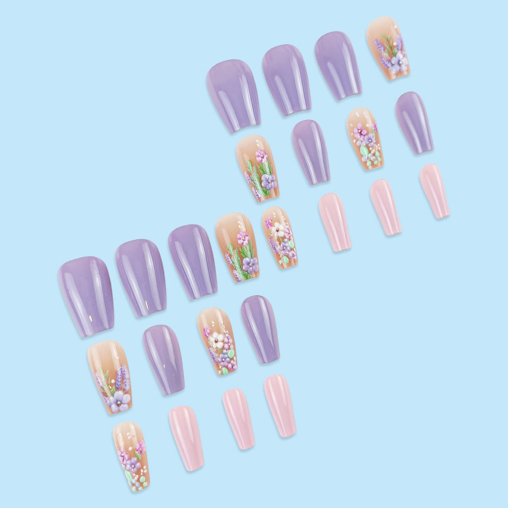 Floral & Embossed Texture Press-On Nails, Short, 24-Piece Set on hand