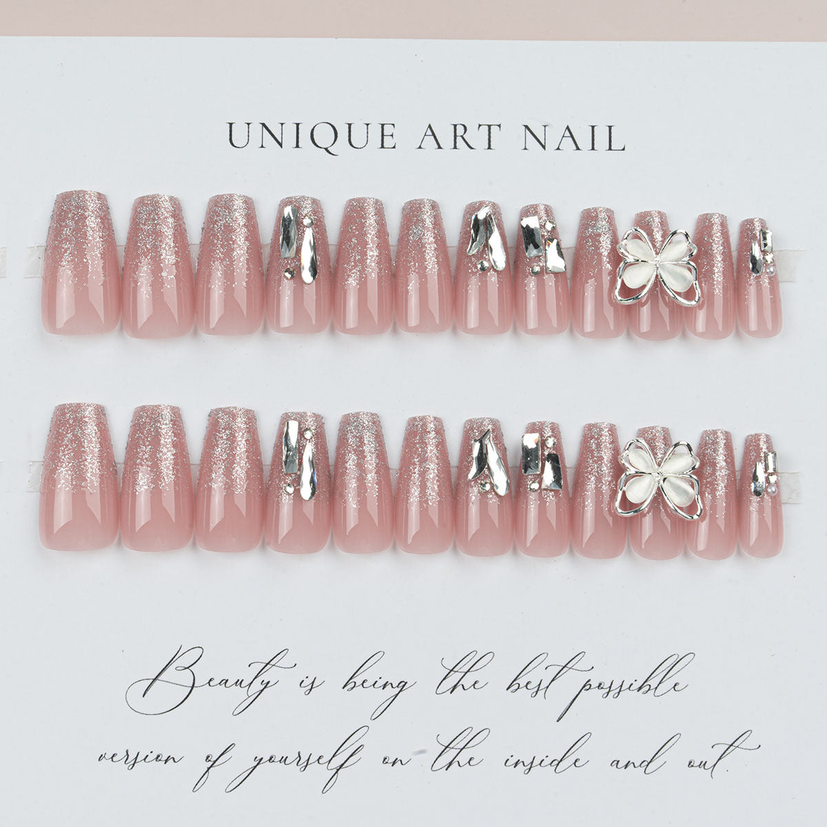 Diamond Accent & Butterfly Press-On Nails, 24-Piece Set – side angle