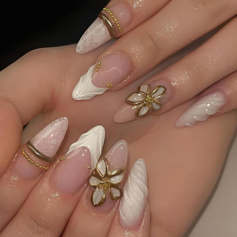 3D Resin & Gold-Plated Press-On Nails – front view