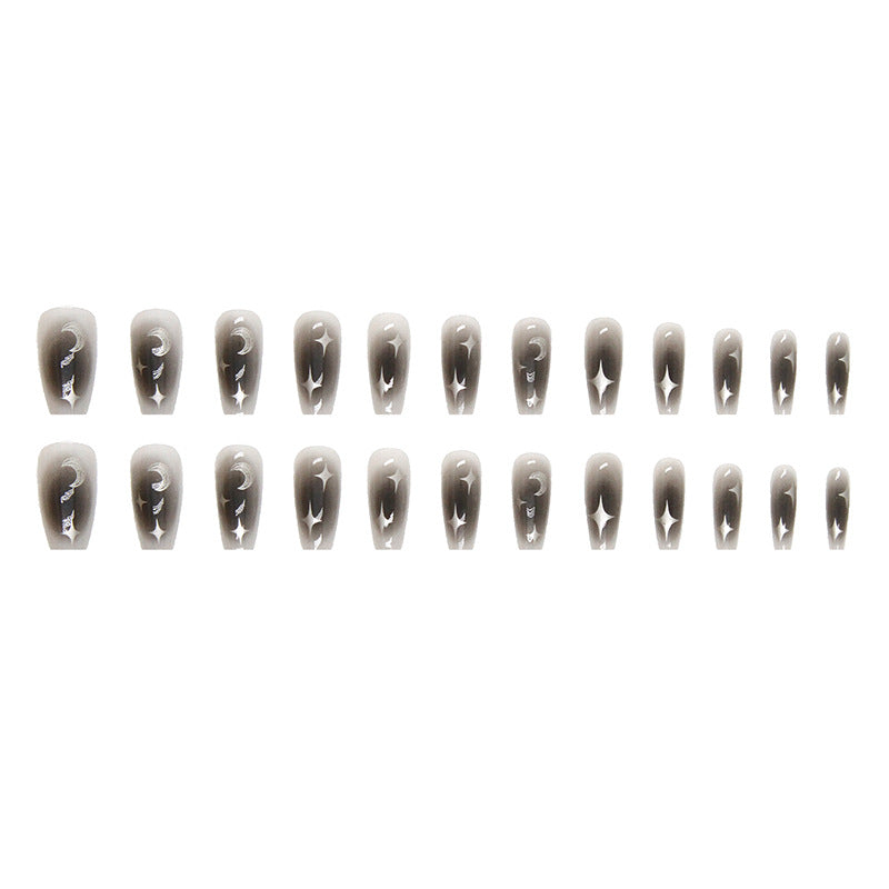 Silver Accent & Star Coffin & Ballerina Press-On Nails, Medium Ballerina – full set laid out
