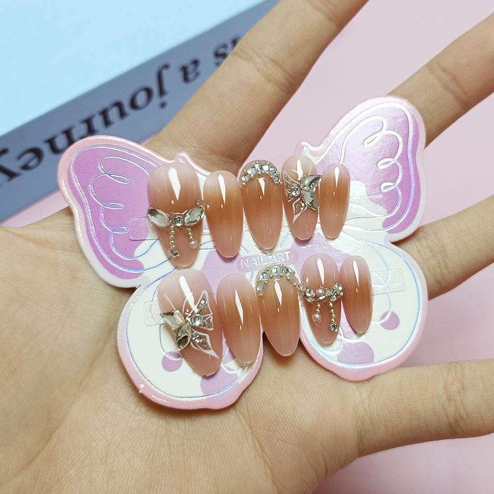Butterfly & Rhinestone Press-On Nails, Medium, 10-Piece Set – side angle