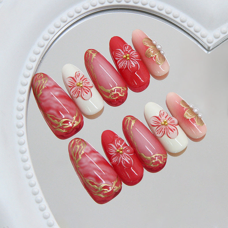 Gold-Plated & Ice-Clear Press-On Nails, Medium Almond, 30-Piece Set – side angle