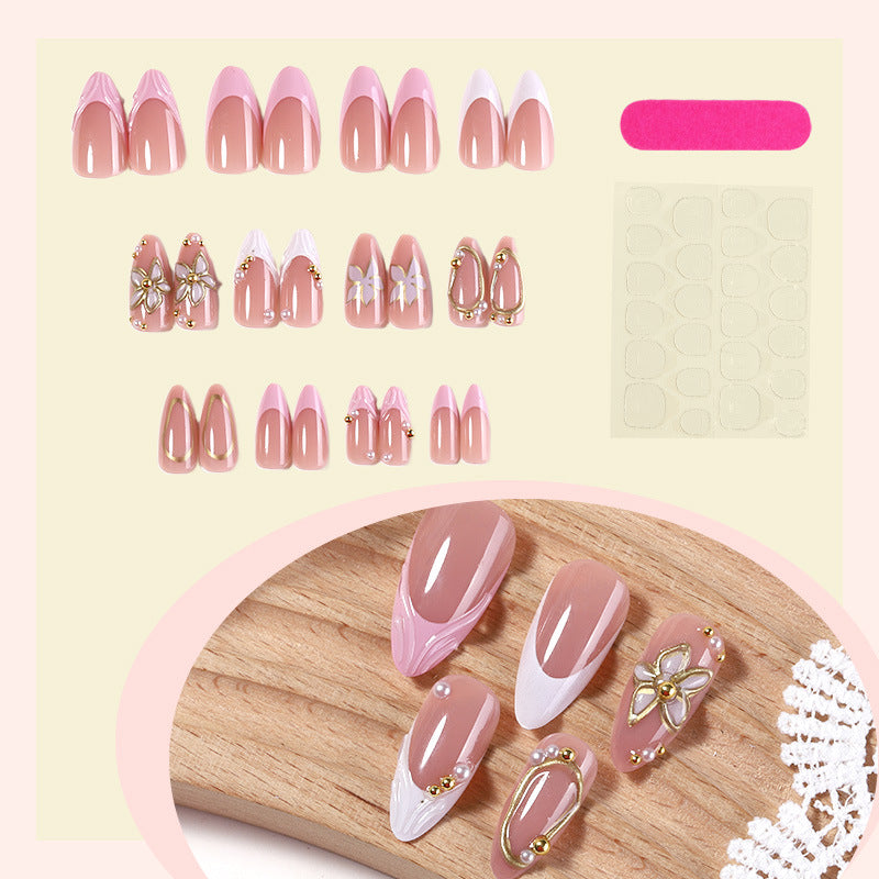 Floral French Press-On Nails – close-up detail