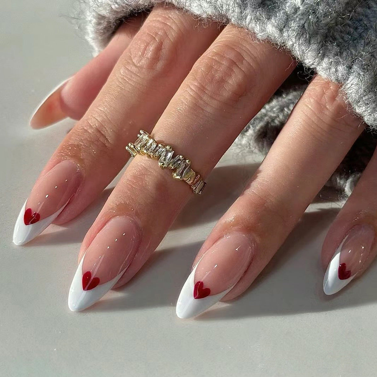 Water Drop & French Tip Press-On Nails – close-up detail