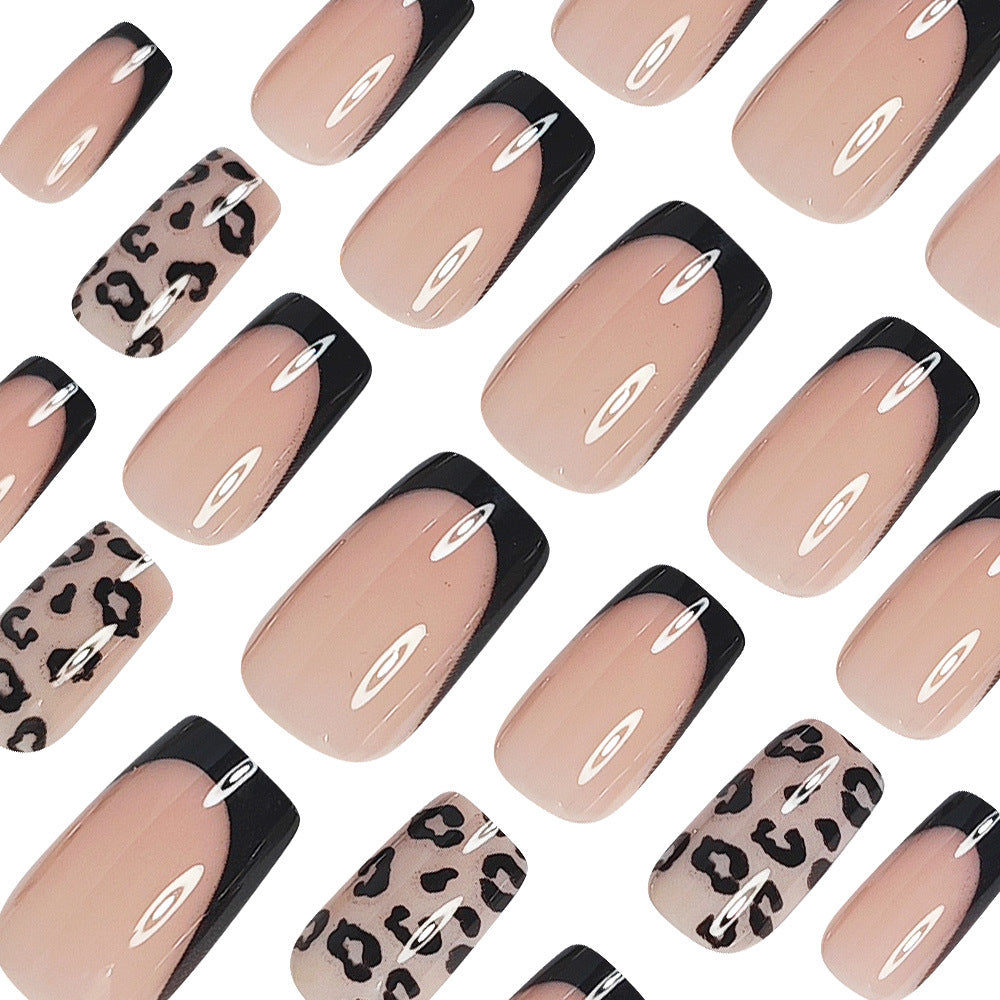 Medium Square Leopard Print & French Tip Press-On Nail Set (24 Pieces) – side angle