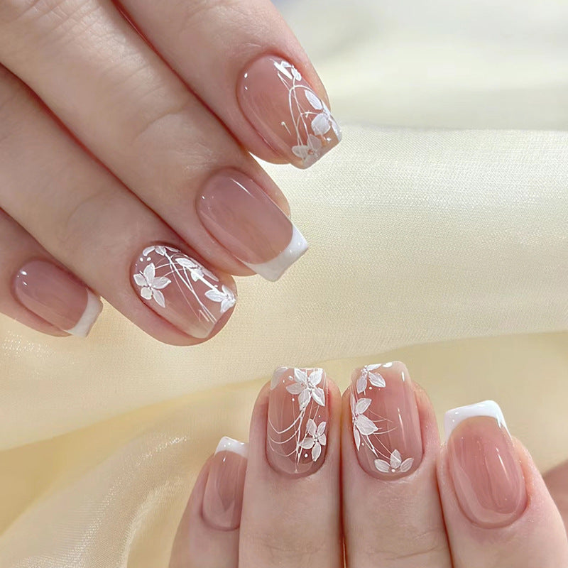 Short Ballerina Floral Press-On Nail Set (24 Pieces) – front view
