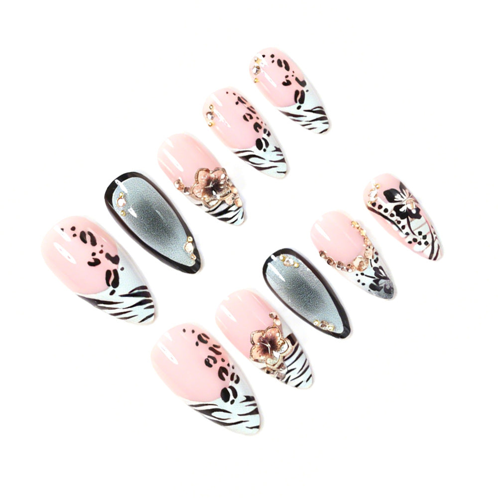 Ink Wash & Leopard Print Glitter Nails, 24 Pieces – side angle