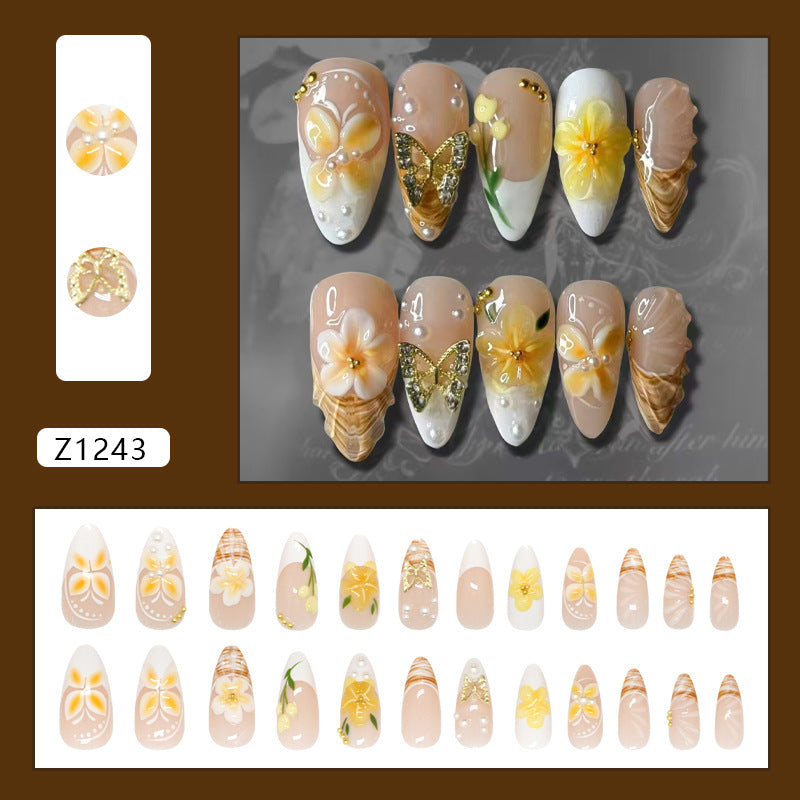 Medium French Tip & Pearl Detail Press-On Nail Set (24 Pieces) – close-up detail