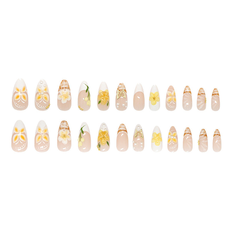 Medium French Tip & Pearl Detail Press-On Nail Set (24 Pieces) – full set laid out