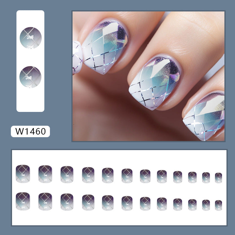 Blossom & Checker Print Press-On Nails, Short Square, 24-Piece Set – close-up detail