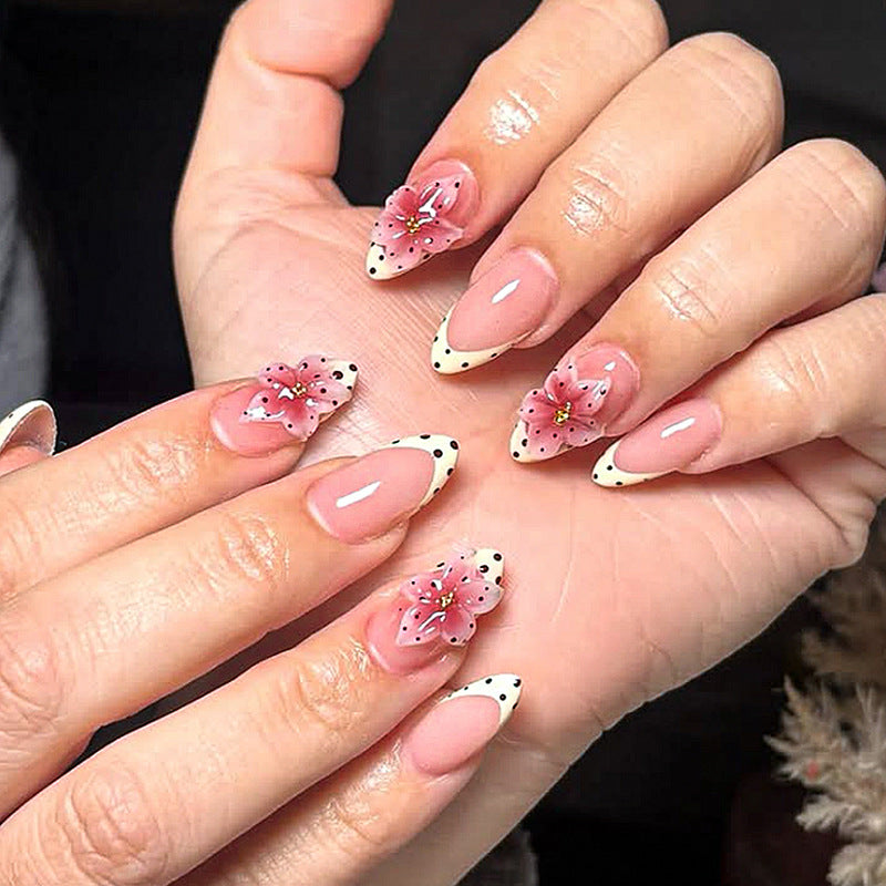 French Tip & Floral Press-On Nail Set (30 Pieces) – front view