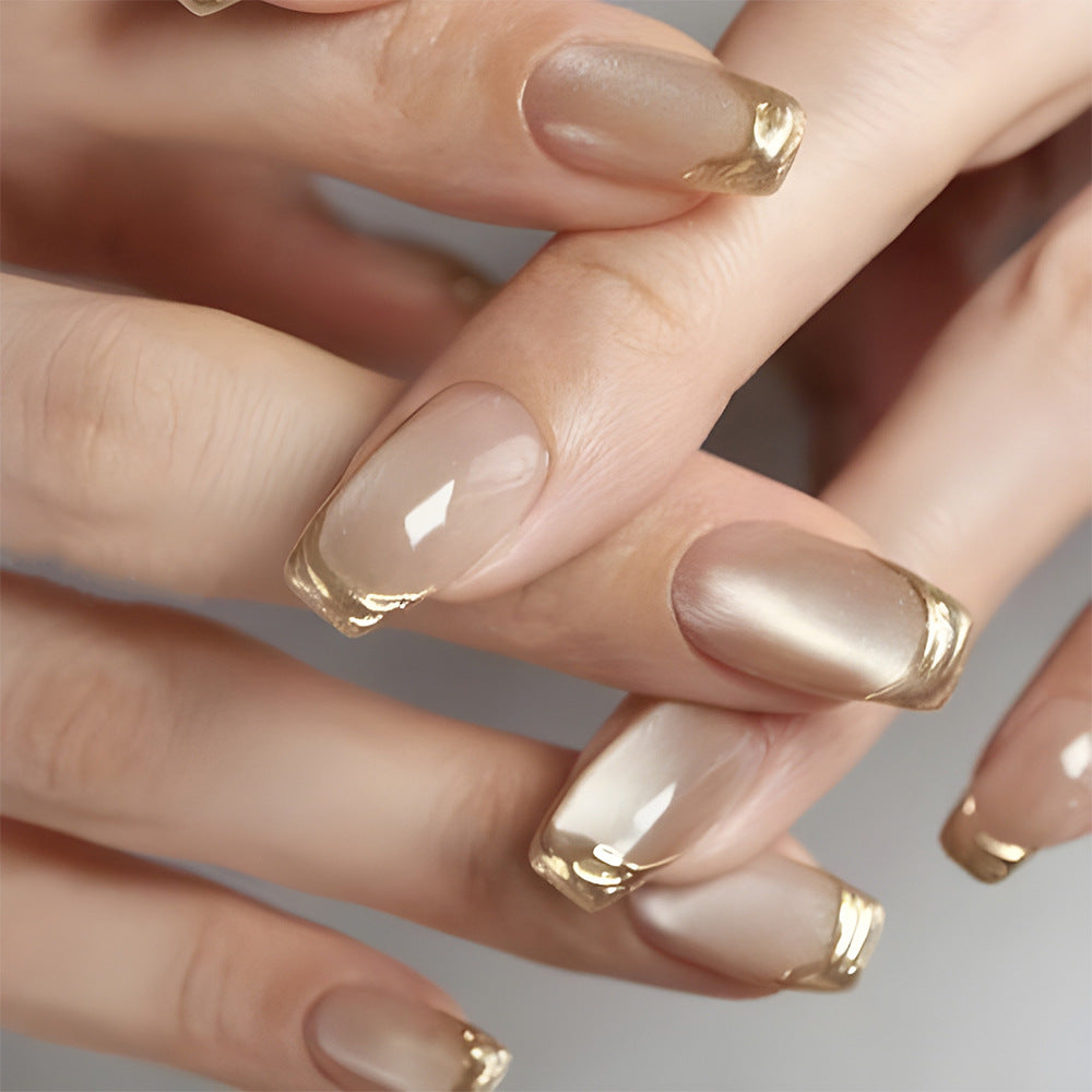 Gold-Plated & French Tip Press-On Nails, 24-Piece Set – front view
