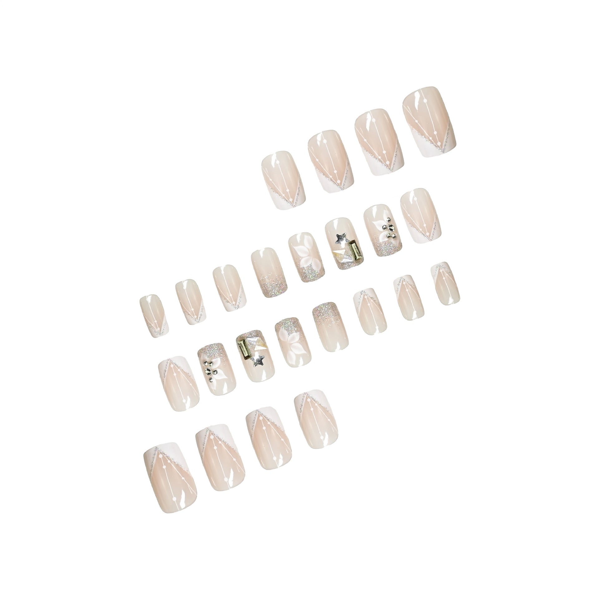 French Tip & Rhinestone Press-On Nails, Short Square – close-up detail