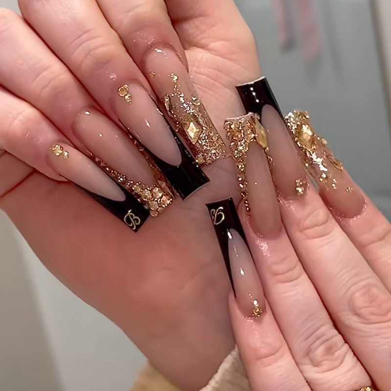 French Tip & Diamond Accent Press-On Nails – front view