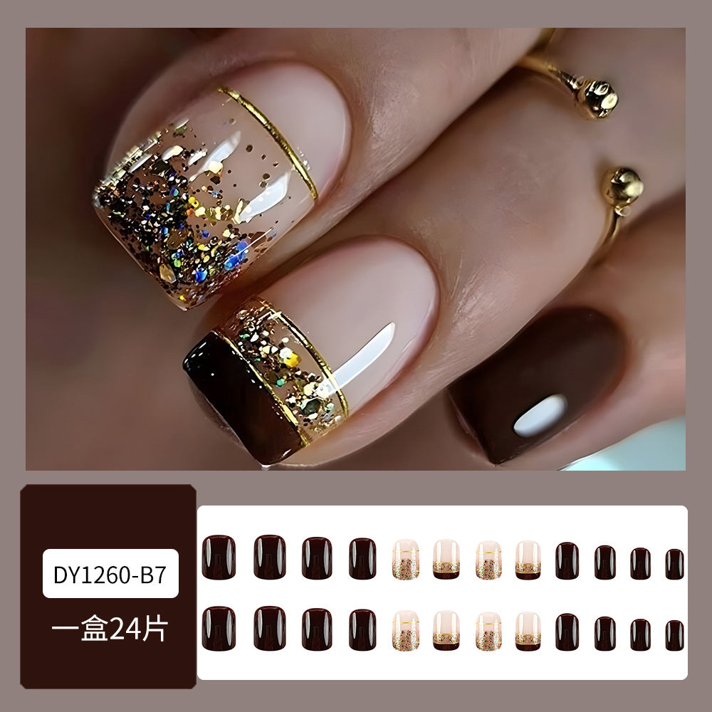 Gold Foil French Nails, 24 Pieces – close-up detail