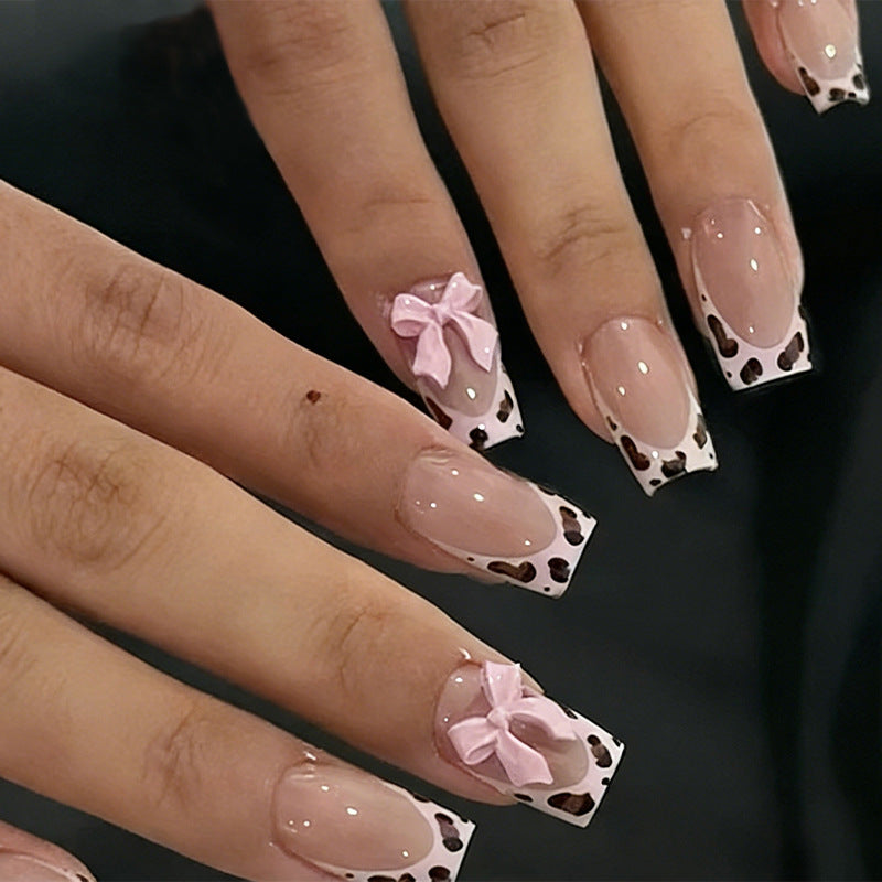 French Tip & Leopard Print Press-On Nail Set (24 Pieces) – front view