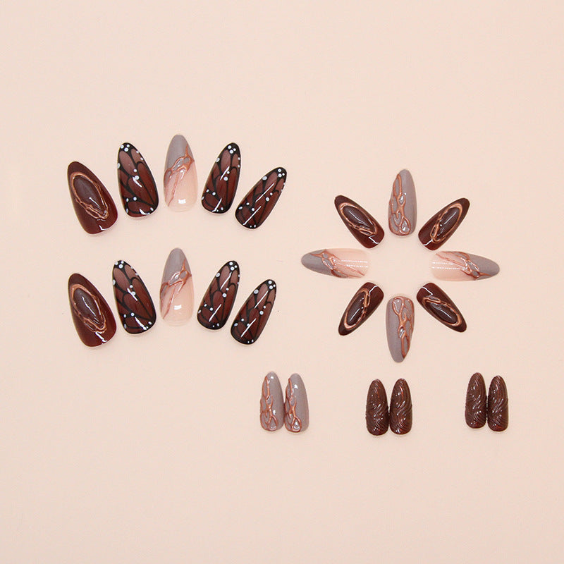Butterfly & Corrugated Texture Gel Press-On Nails – side angle