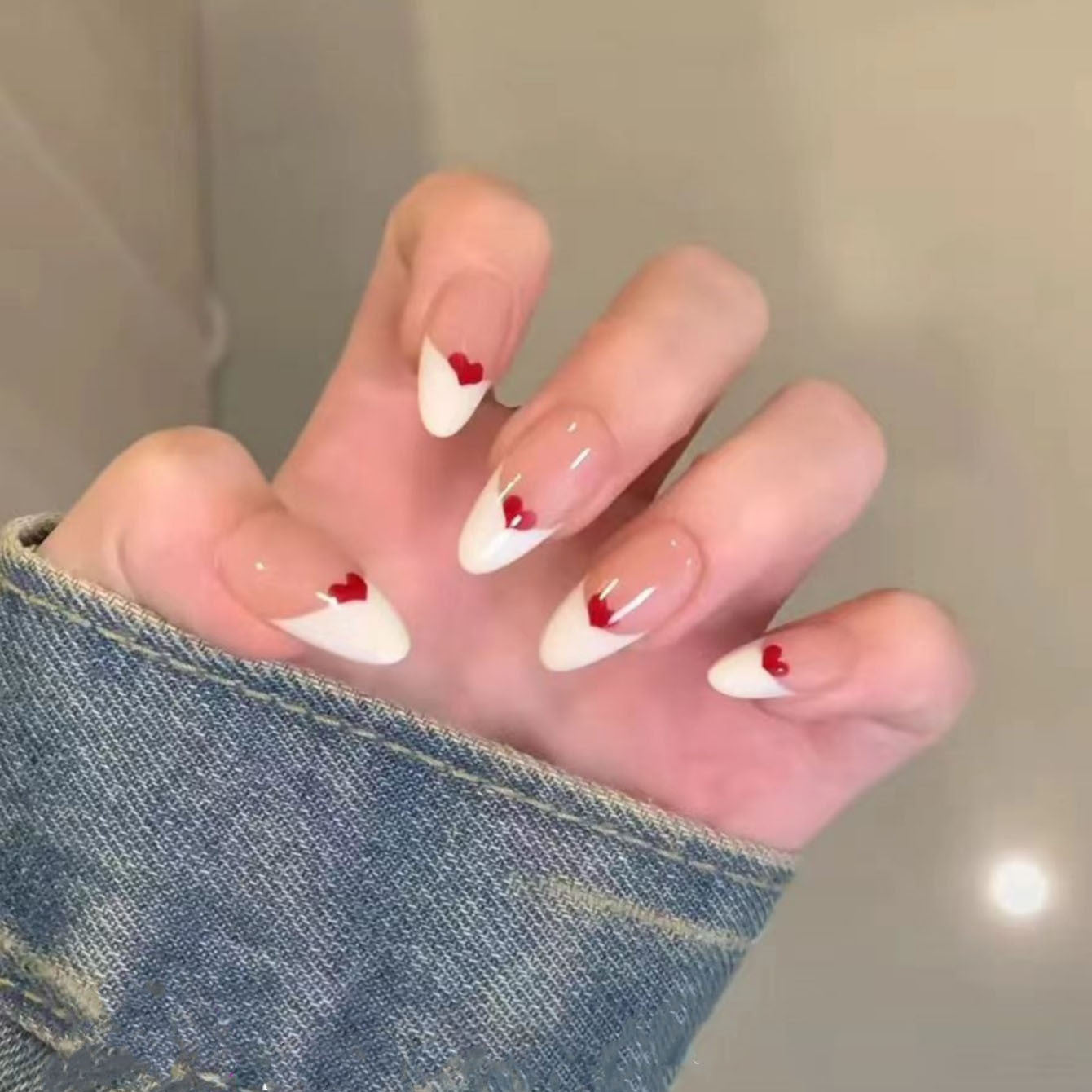 Water Drop & French Tip Press-On Nails – front view