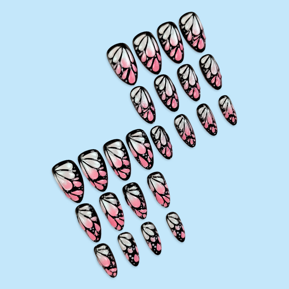 Rainbow & Butterfly Almond Nails, 24 Pieces – side angle