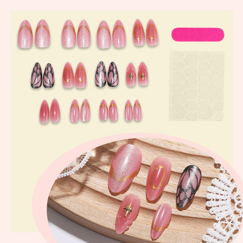 Gold-Plated & Cat Eye Press-On Nails, 24-Piece Set – side angle