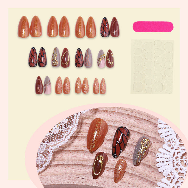 Butterfly & Pearl Detail Ombre Press-On Nails – close-up detail