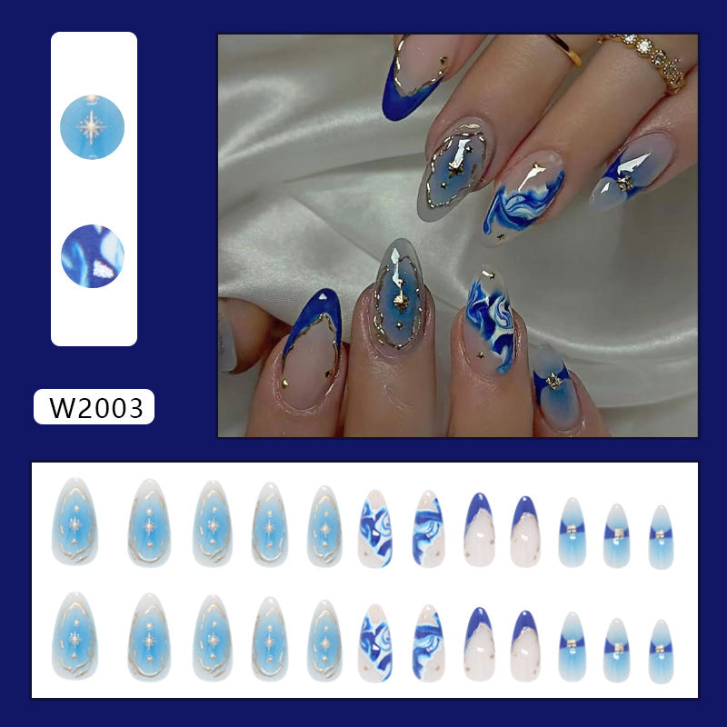 Wave Texture & French Tip French Nails, Medium Almond, 24 Pieces – close-up detail