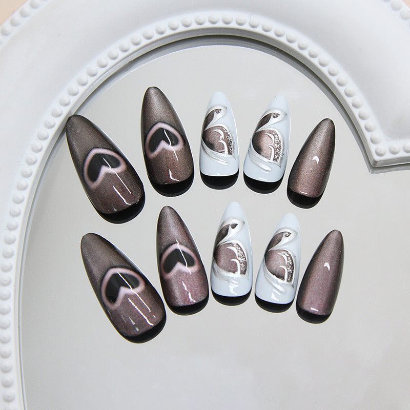 Butterfly & Cat Eye Press-On Nails, Medium Almond on hand
