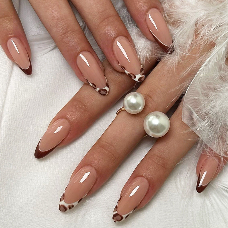 Leopard Print French Press-On Nails, Almond on hand