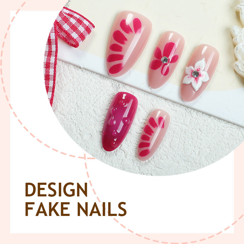 Floral & Rhinestone Press-On Nails – side angle