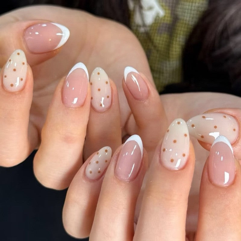Polka Dot & French Tip Press-On Nails – front view