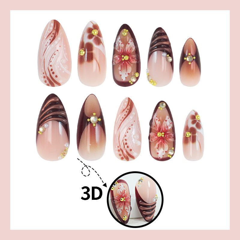 3D Flower & Embossed Texture Ombre Nails, 24 Pieces – side angle