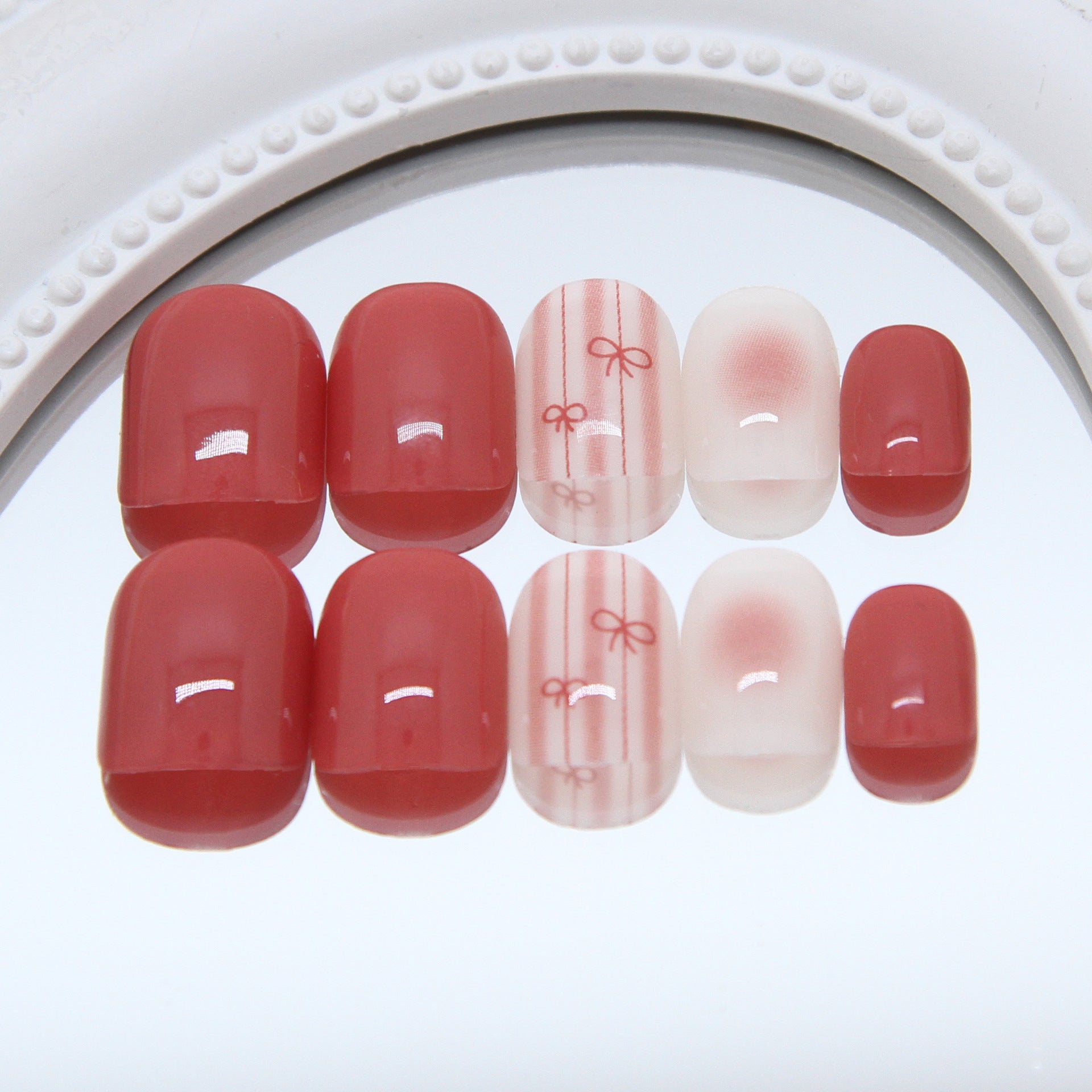 Bowknot Press-On Nails, Short – side angle
