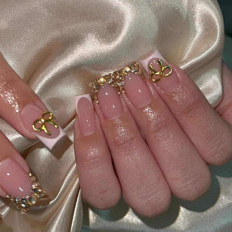 French Tip & Diamond Accent French Press-On Nails, Short – front view