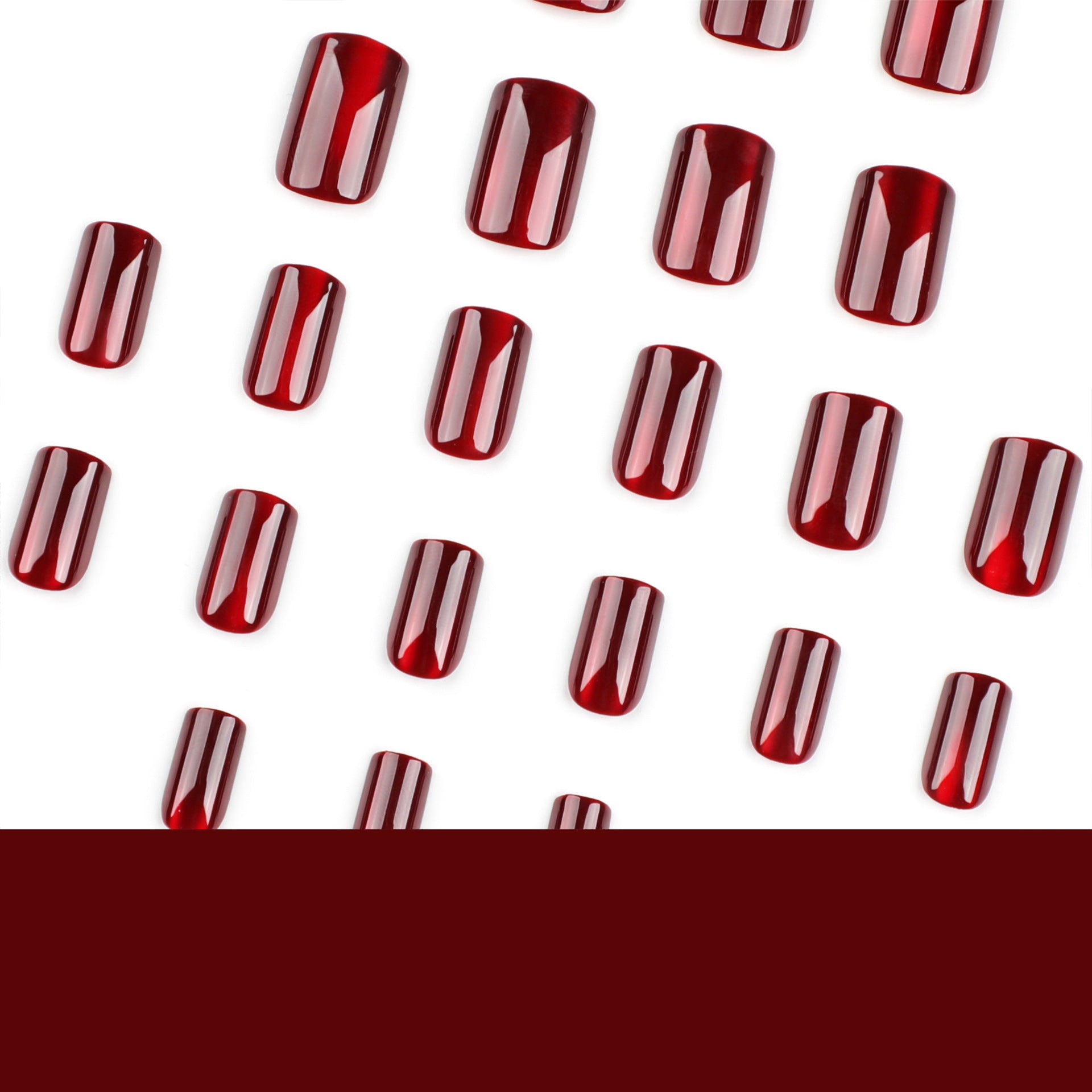 Cat Eye & Solid Color Press-On Nails, Short Square on hand