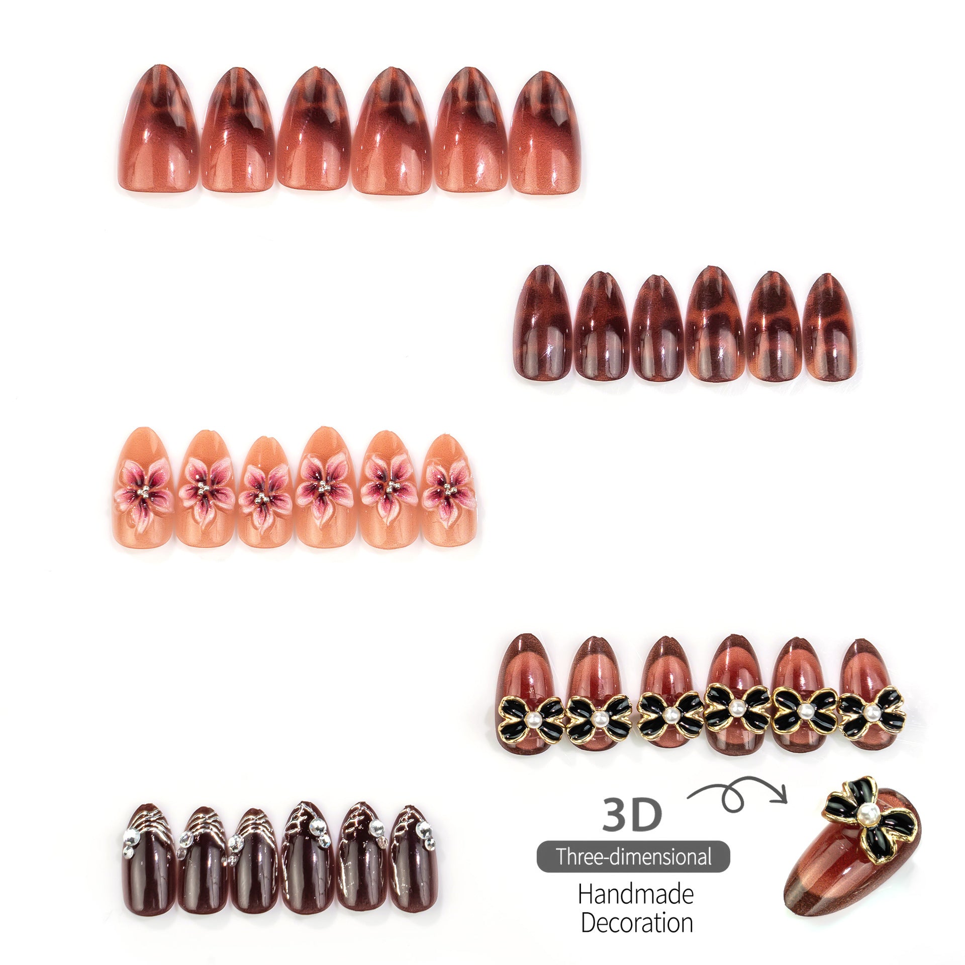 French Tip & Gold-Plated Press-On Nails, Short Almond, 30-Piece Set – side angle