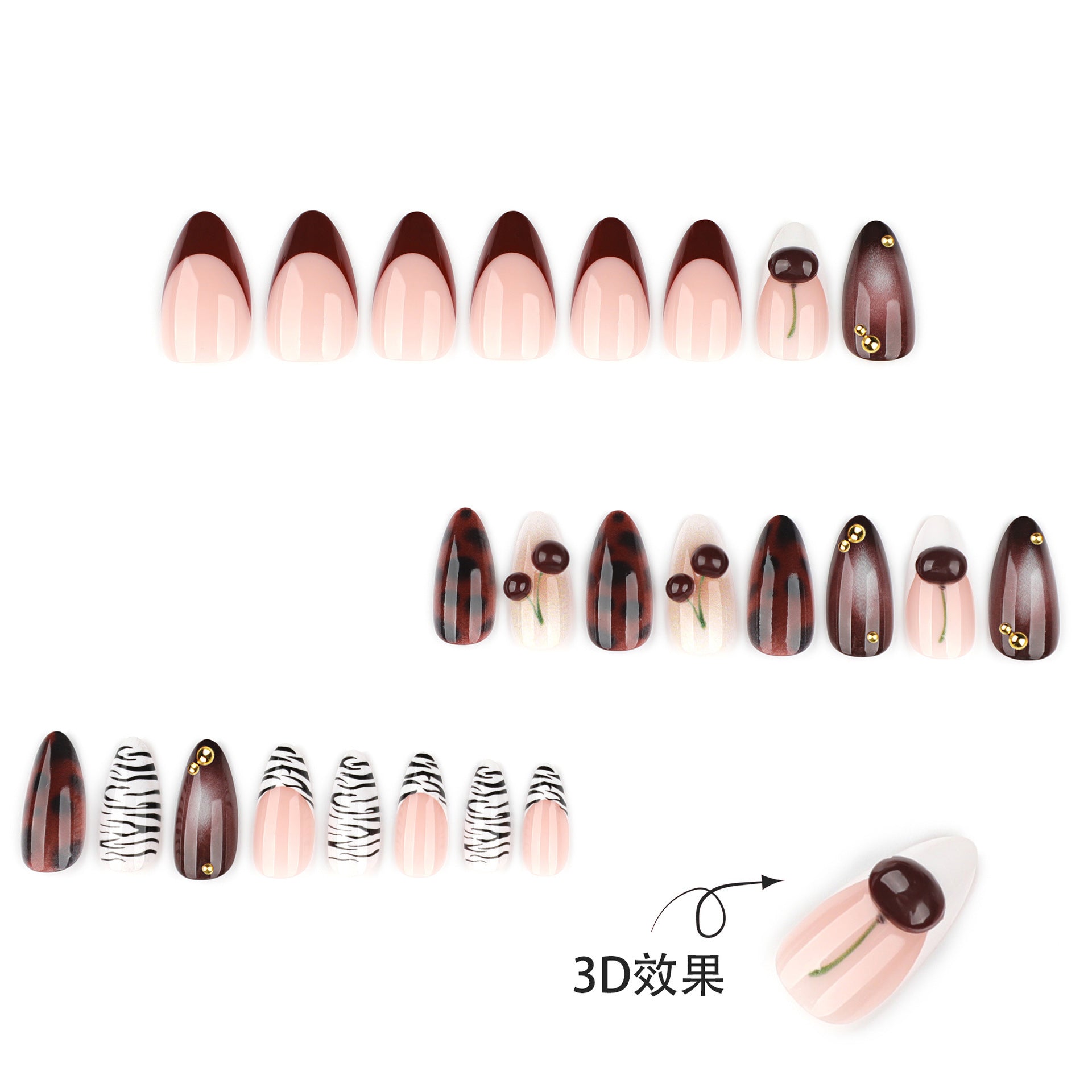 Cherry & French Tip French Nails, 24 Pieces – close-up detail