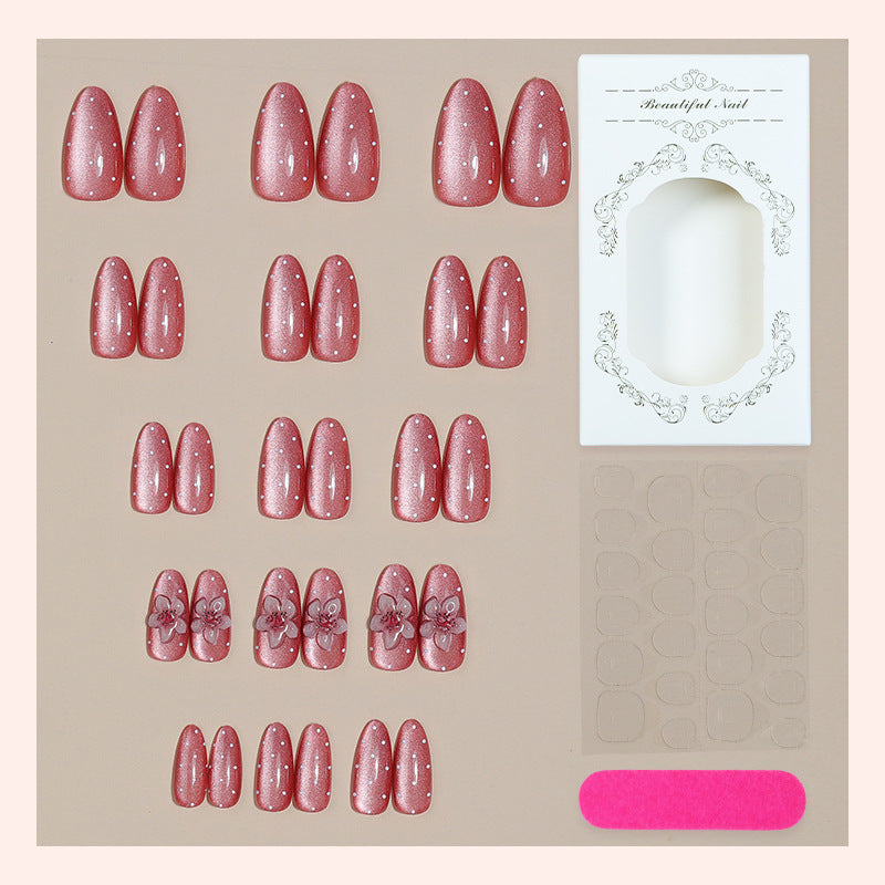 Cat Eye & Floral French Press-On Nails – close-up detail