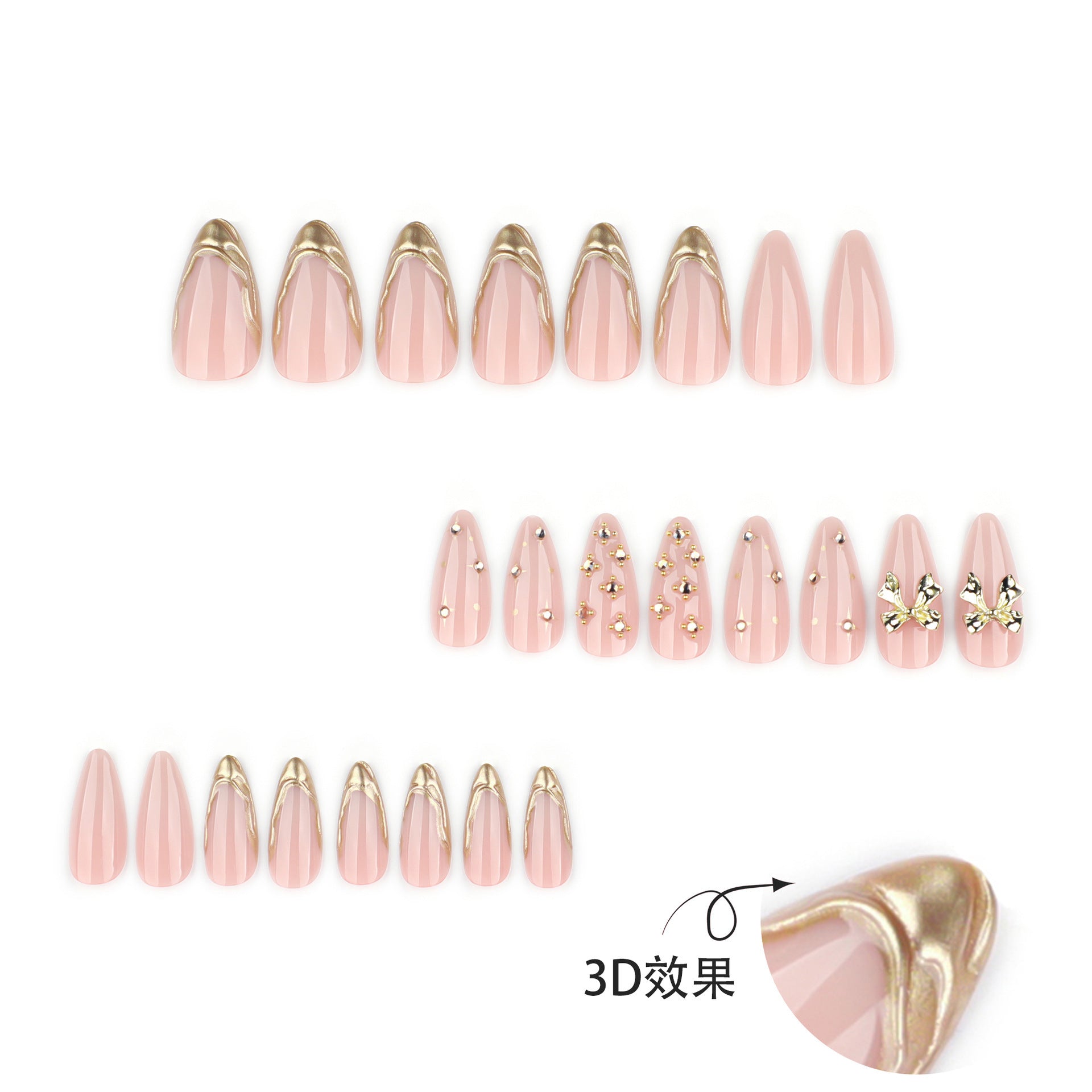 Bowknot & French Tip French Nails, Short Almond, 24 Pieces – close-up detail