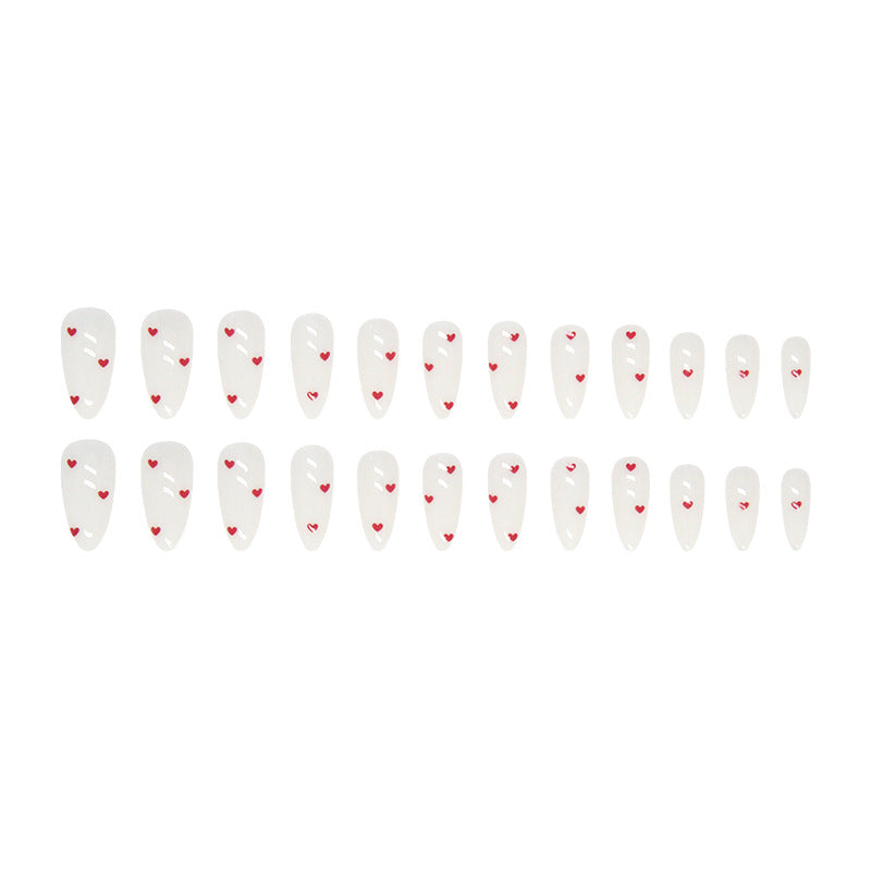 Wine Red & Heart Press-On Nails, Almond – full set laid out