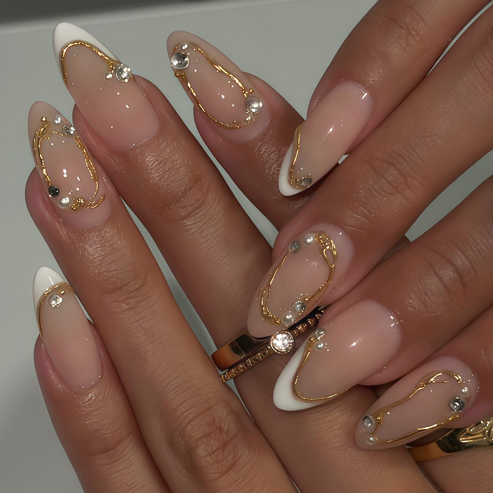 Rhinestone & Glitter Press-On Nails, Medium Almond, 24-Piece Set – front view
