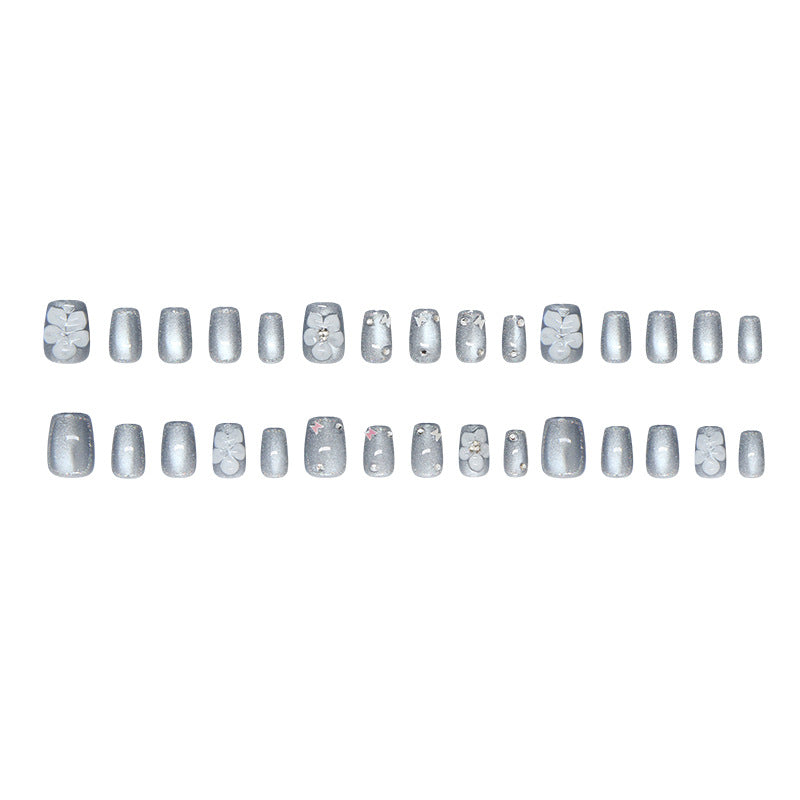 Short Cat Eye & Glitter Press-On Nail Set (30 Pieces) – full set laid out